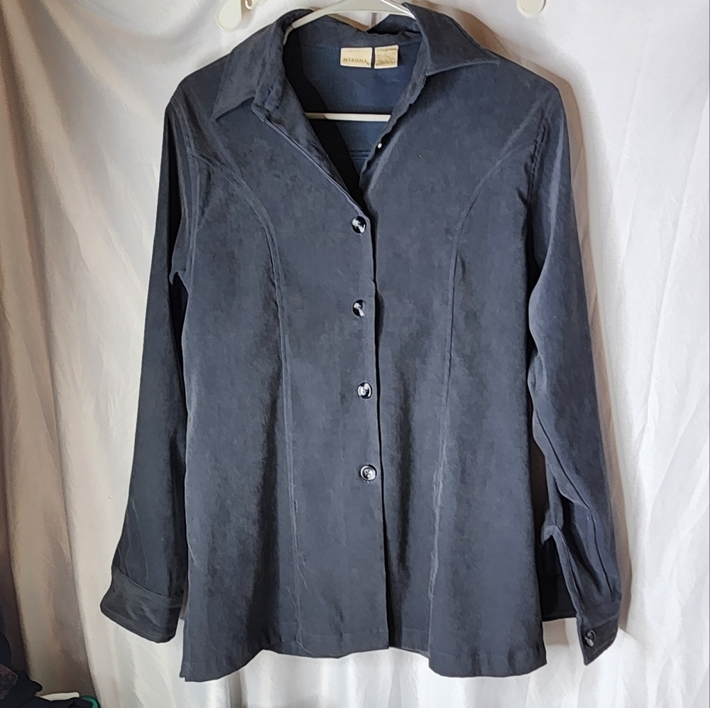 Merona Grey Long Sleeve Button-Down Front Blouse Size S